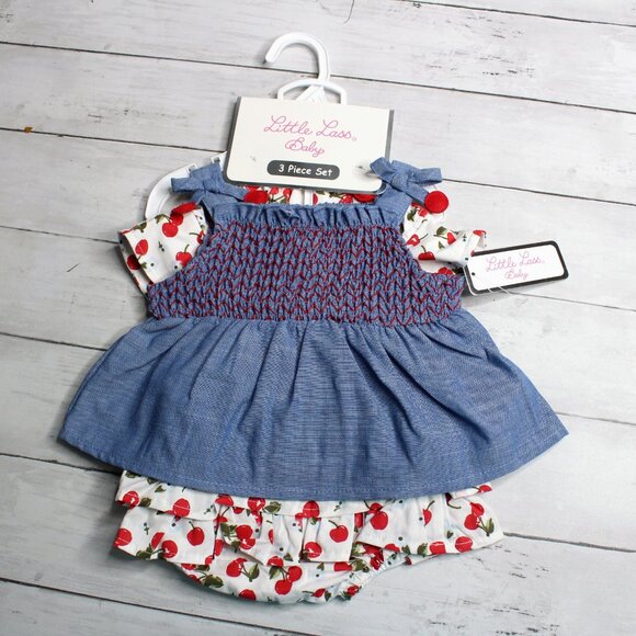 Little Lass Baby Girl's Short Set Bloomers Hat Size 0-3 Months Cherry Smocked - Picture 9 of 9